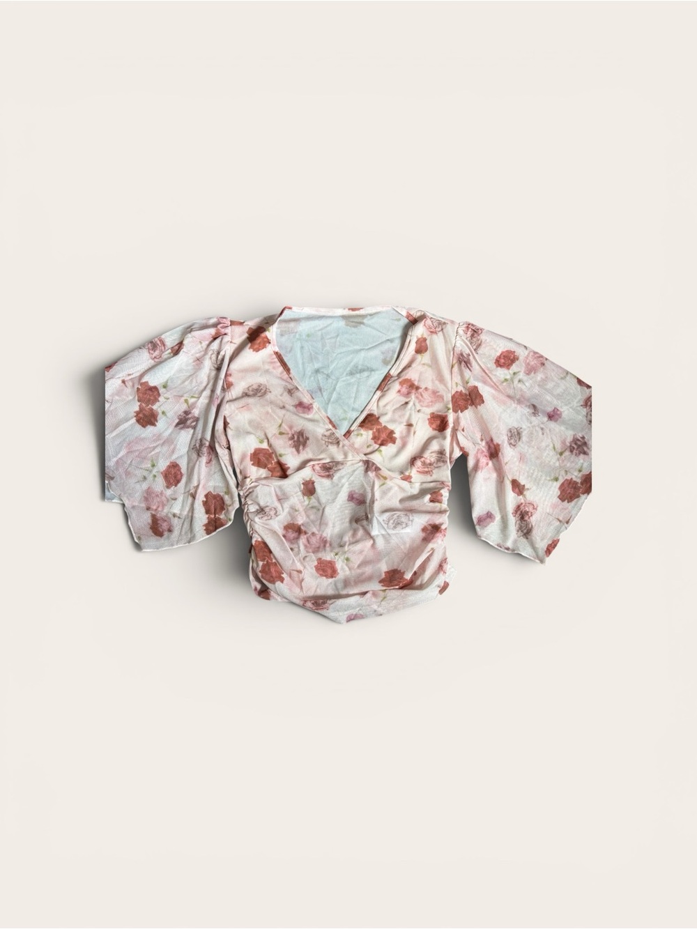 Floral Pink V-Neck bodycon Top with flowy sleeves